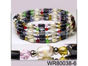 36inch Rainbow Glass, Freshwater Pearl Magnetic Wrap Bracelet Necklace All in One Set